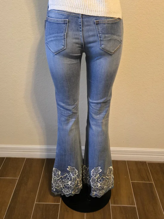 DRIDTWOOD Women's Light Blue Embroidered Flare Jeans - Picture 2 of 4